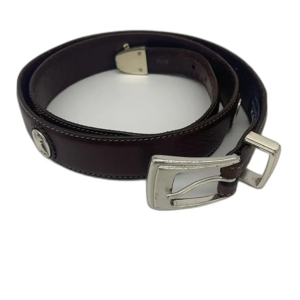 Onyx by Brighton Golf Belt Golfer Medallion Sz 40 Brown Leather 1.25